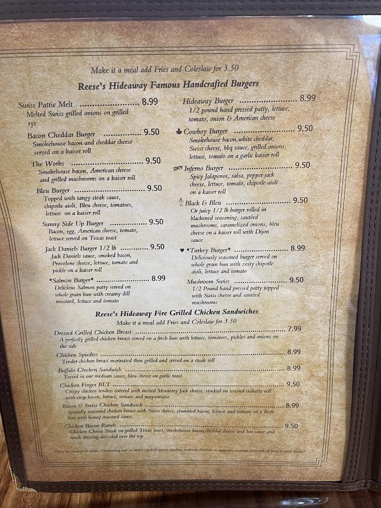Reese's Hideaway Menu image 2